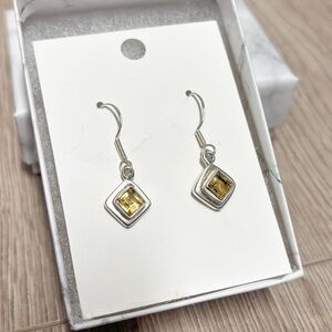 Sterling Silver 925 Earrings with Emerald Cut Citrine Fauceted Gem Stone